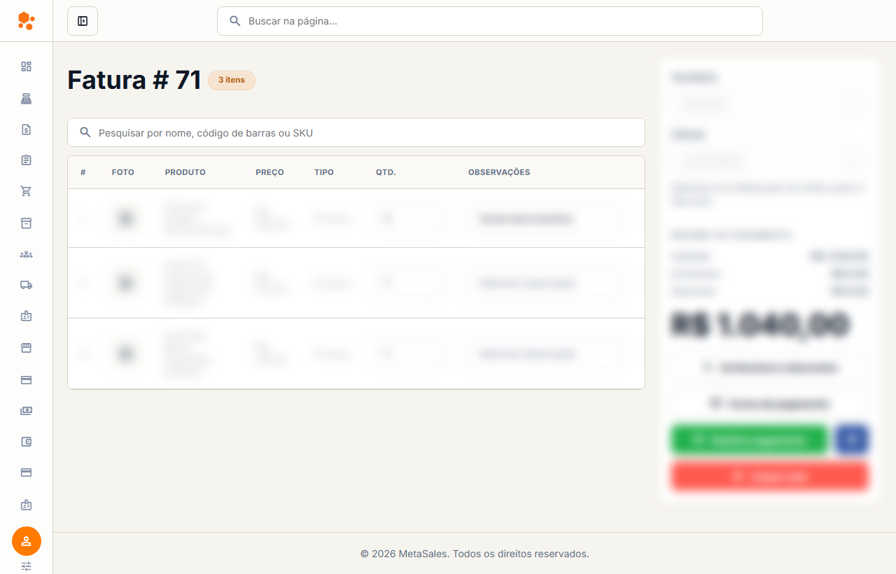 Preview da tela de PDV do Orange Sales