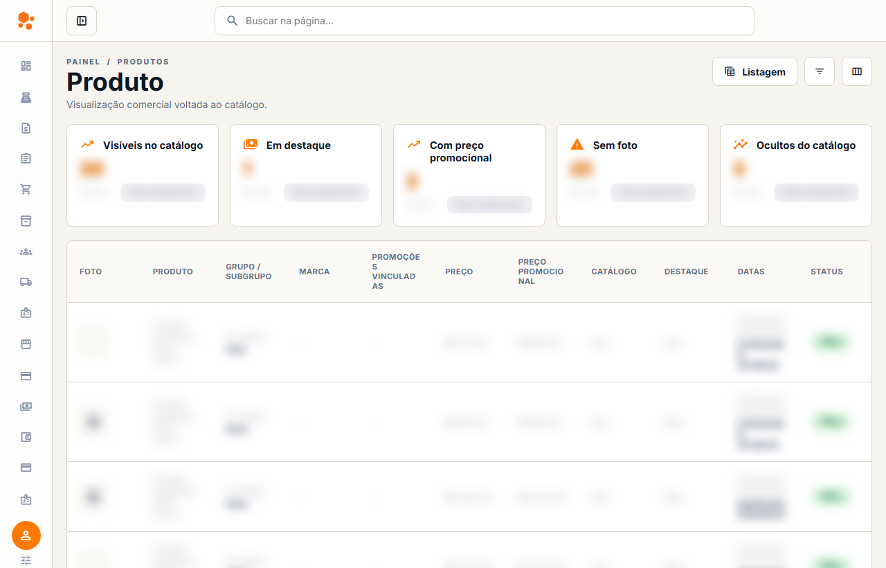 Preview da tela de produtos do Orange Sales